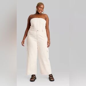 Wild Fable womens tube cargo jumpsuit white XXL